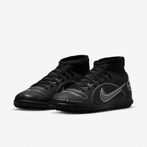 Botas de fútbol Nike Jr. Mercurial Superfly 8 Club TF Older Turf Niños Negras Gris Metal Plateadas | NK493VGB