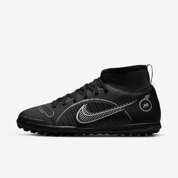 Botas de fútbol Nike Jr. Mercurial Superfly 8 Club TF Older Turf Niños Negras Gris Metal Plateadas | NK493VGB