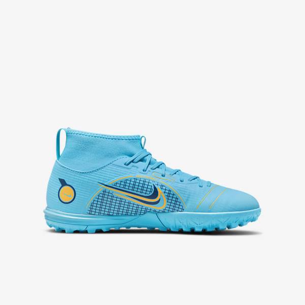 Botas de fútbol Nike Jr. Mercurial Superfly 8 Academy TF Older Turf Niños Azules Naranjas | NK571SEI