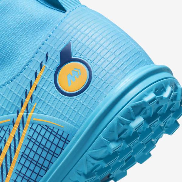 Botas de fútbol Nike Jr. Mercurial Superfly 8 Academy TF Older Turf Niños Azules Naranjas | NK571SEI