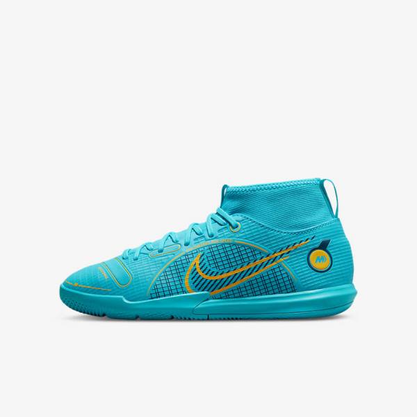 Botas de fútbol Nike Jr. Mercurial Superfly 8 Academy IC Younger and Older Indoor Court Niños Azules Naranjas | NK941QLE