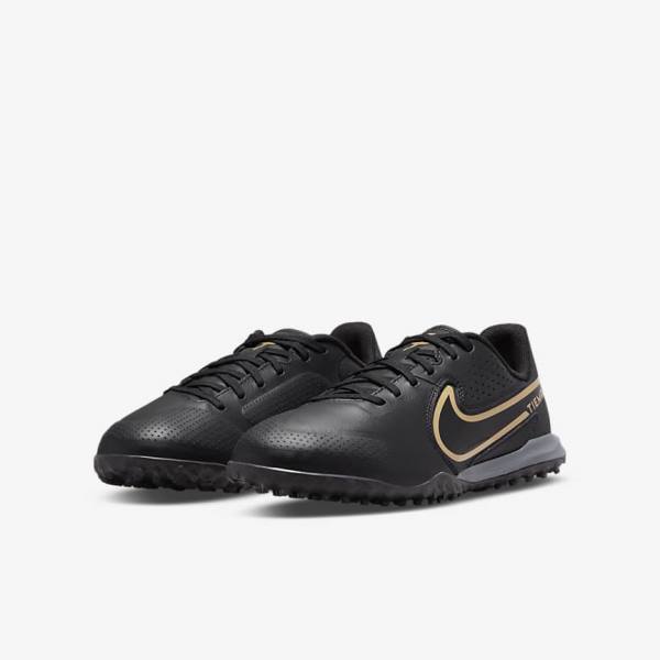 Botas de fútbol Nike Jr. Tiempo Legend 9 Academy TF Older Turf Niños Negras Gris Oscuro Metal Doradas Negras | NK719EQR