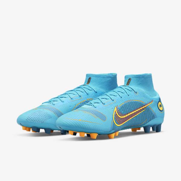 Botas de fútbol Nike Mercurial Superfly 8 Elite AG Artificial-Grasss Hombre Azules Naranjas | NK143QCH