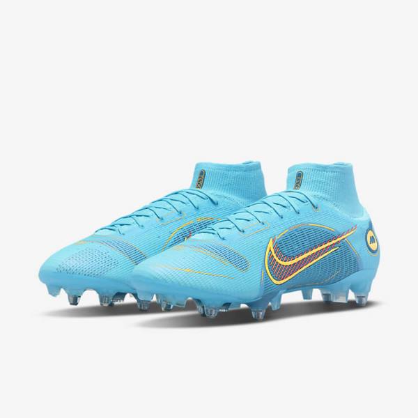 Botas de fútbol Nike Mercurial Superfly 8 Elite SG-PRO Anti-Clog Traction Soft-Ground Mujer Azules Naranjas | NK165CKM