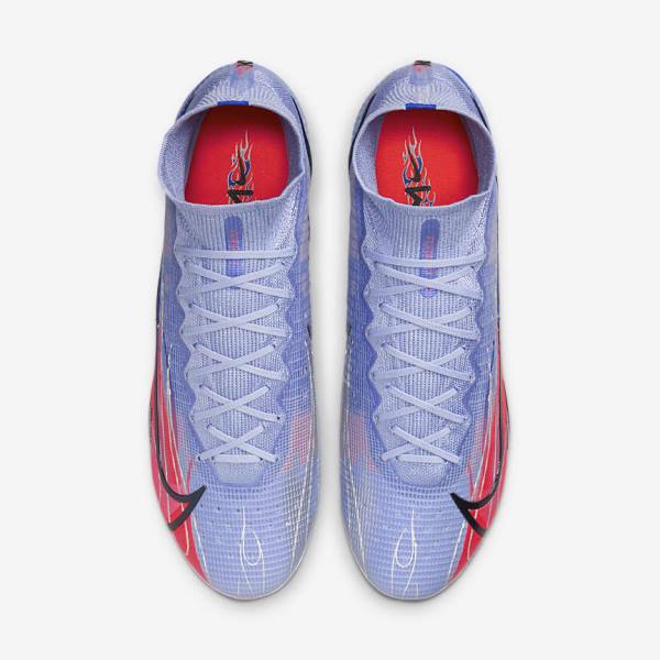 Botas de fútbol Nike Mercurial Superfly 8 Elite KM AG Artificial-Grass Mujer Indigo Rojas Claro Metal Plateadas | NK360IDT