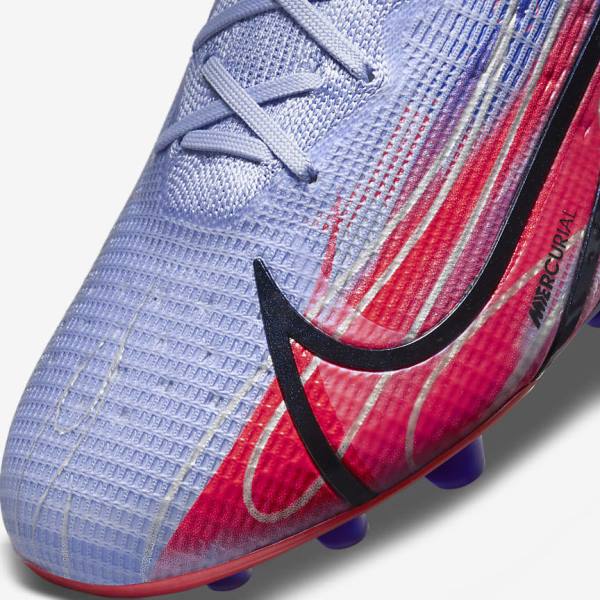 Botas de fútbol Nike Mercurial Superfly 8 Elite KM AG Artificial-Grass Mujer Indigo Rojas Claro Metal Plateadas | NK360IDT