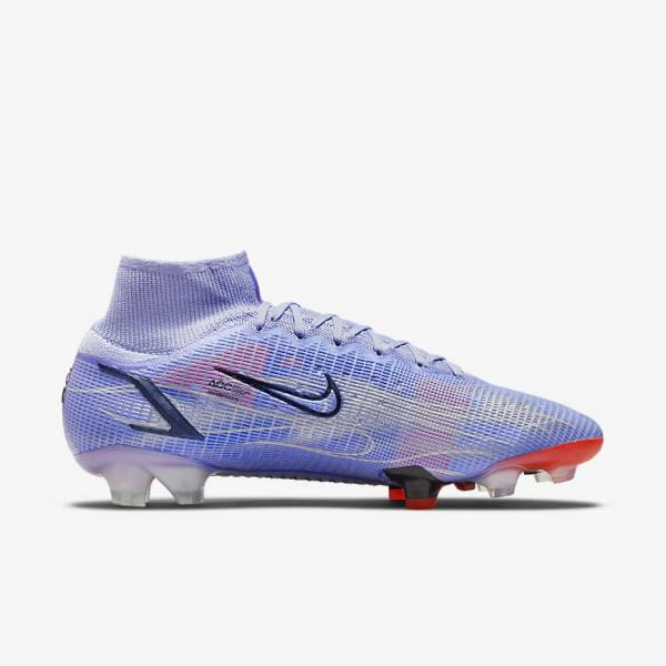 Botas de fútbol Nike Mercurial Superfly 8 Elite KM FG Firm-Ground Hombre Indigo Rojas Claro Metal Plateadas | NK536DJB