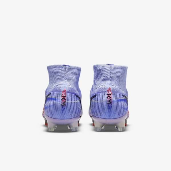 Botas de fútbol Nike Mercurial Superfly 8 Elite KM FG Firm-Ground Hombre Indigo Rojas Claro Metal Plateadas | NK536DJB