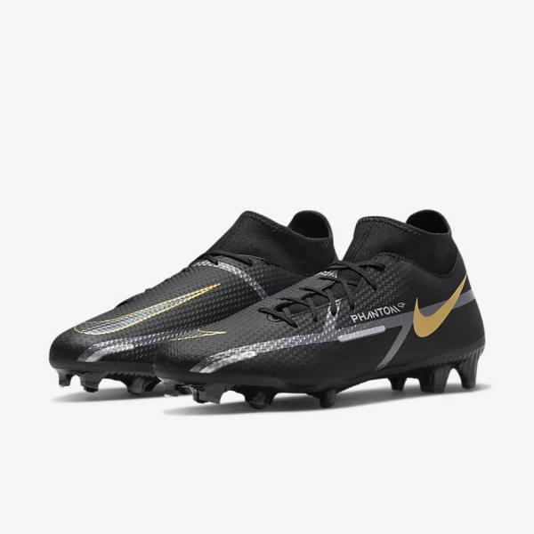 Botas de fútbol Nike Phantom GT2 Academy Dynamic Fit MG Multi-Ground Mujer Negras Metal Doradas Gris Oscuro Metal Gris Oscuro | NK149OJX