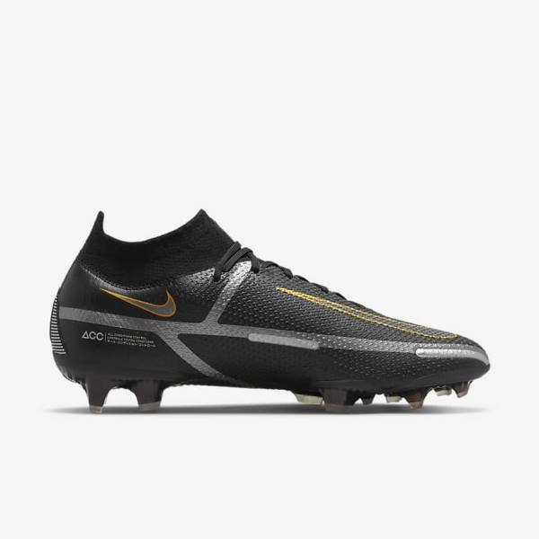 Botas de fútbol Nike Phantom GT2 Dynamic Fit Elite FG Firm-Ground Mujer Negras Metal Doradas Metal Plateadas Metal Gris Oscuro | NK078PVU