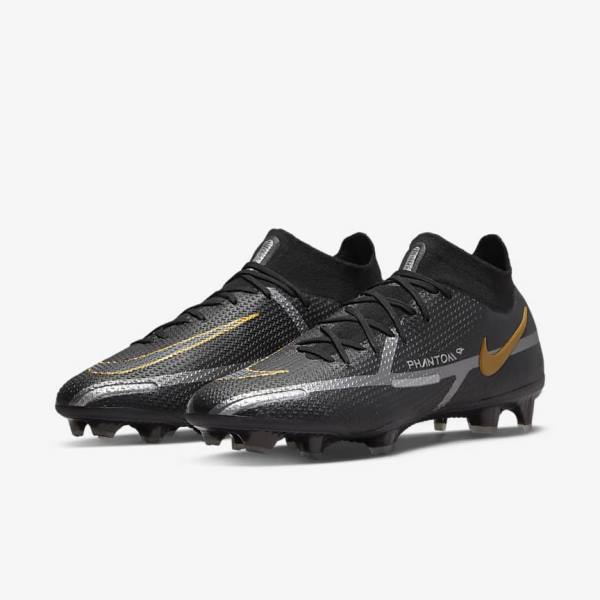 Botas de fútbol Nike Phantom GT2 Dynamic Fit Elite FG Firm-Ground Mujer Negras Metal Doradas Metal Plateadas Metal Gris Oscuro | NK078PVU