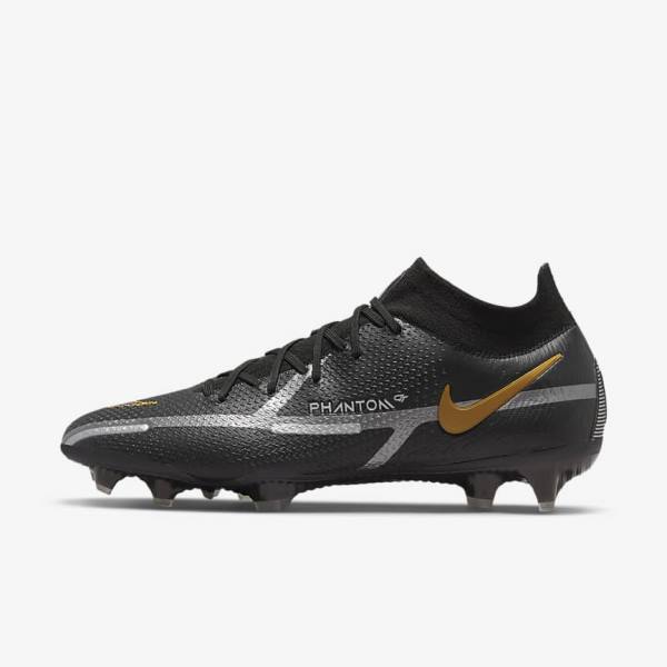 Botas de fútbol Nike Phantom GT2 Dynamic Fit Elite FG Firm-Ground Mujer Negras Metal Doradas Metal Plateadas Metal Gris Oscuro | NK078PVU