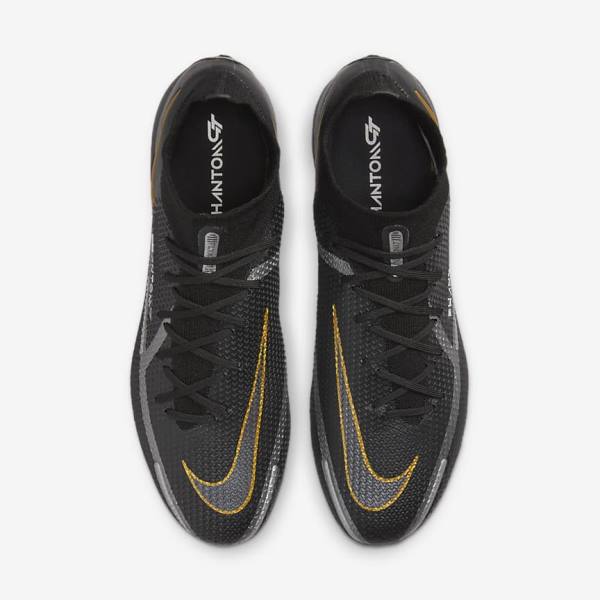 Botas de fútbol Nike Phantom GT2 Dynamic Fit Elite FG Firm-Ground Hombre Negras Metal Doradas Metal Plateadas Metal Gris Oscuro | NK960HTJ