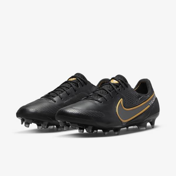 Botas de fútbol Nike Tiempo Legend 9 Elite FG Firm-Ground Mujer Negras Gris Oscuro Metal Doradas Metal Gris Oscuro | NK209IFN