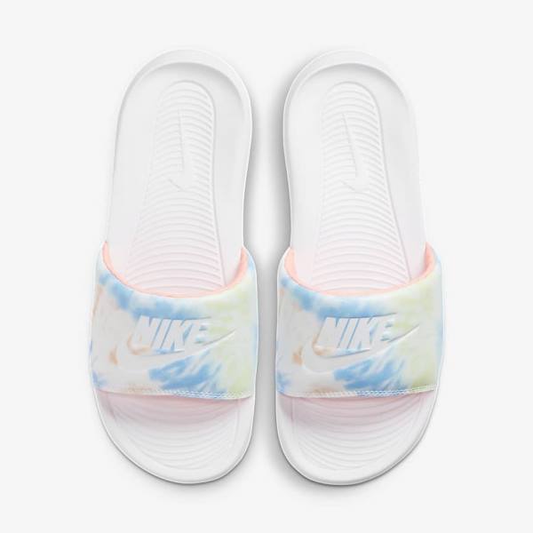 Chanclas Nike Victori One Print Mujer Blancas Mango Claro Azules Blancas | NK267UHW