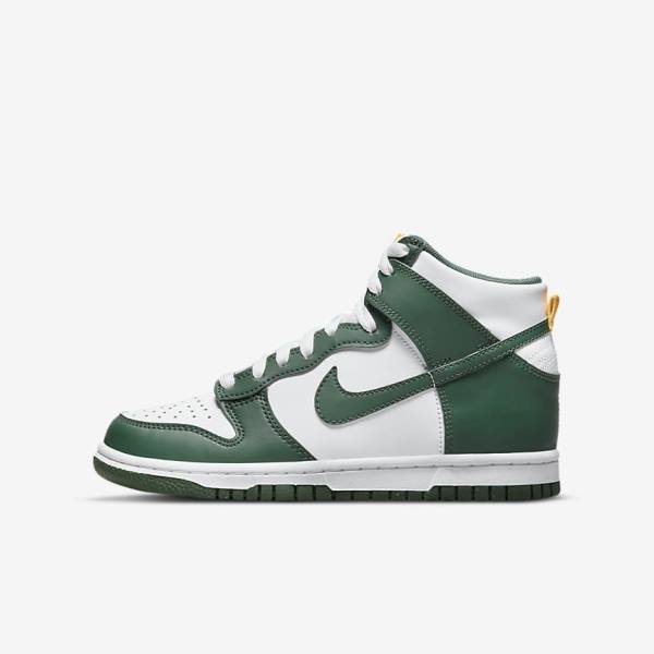 Zapatillas Baloncesto Nike Dunk High Older Niños Verde Doradas Blancas | NK672YSP