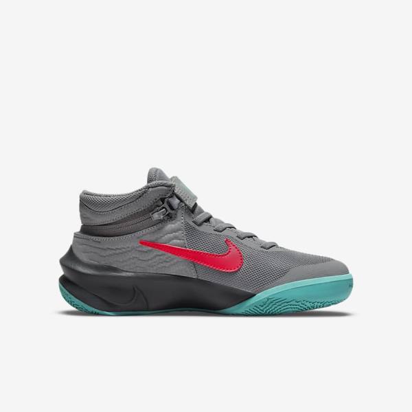 Zapatillas Baloncesto Nike Team Hustle D 10 FlyEase Older Niños Gris Gris Oscuro Turquesa Rojas | NK205EOZ