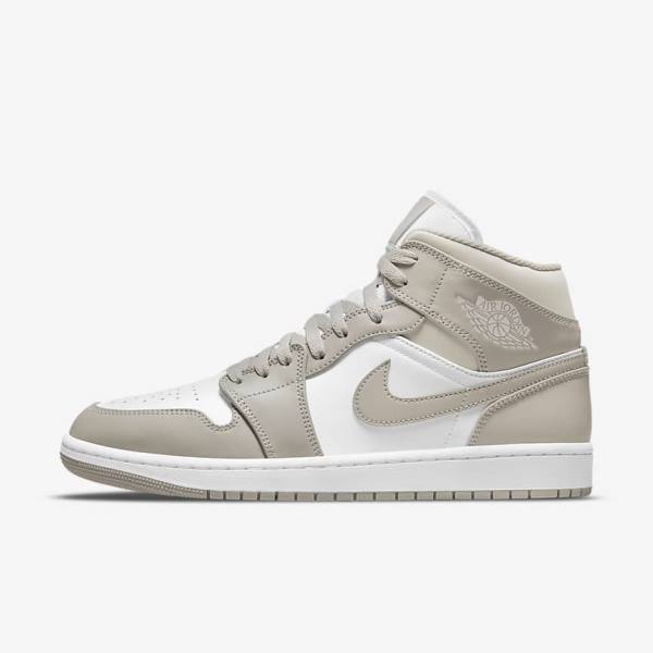 Zapatillas Jordan Nike Air Jordan 1 Mid Hombre Gris Blancas Beige Claro | NK651CUE