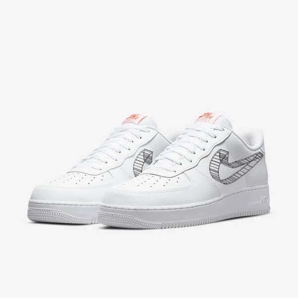 Zapatillas Nike Air Force 1 07 Hombre Blancas Naranjas Plateadas Negras | NK493IMW