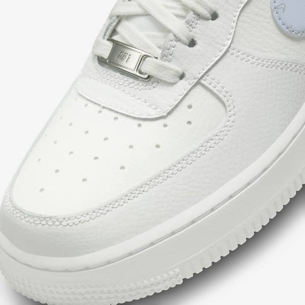 Zapatillas Nike Air Force 1 07 Mujer Blancas Metal Plateadas Azules Claro | NK369JIU