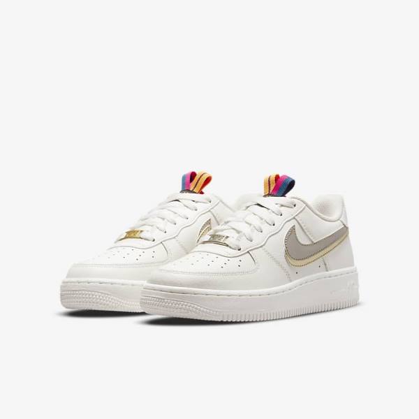 Zapatillas Nike Air Force 1 LV8 Older Niños Blancas Rosas Metal Azules Gris | NK853SVN