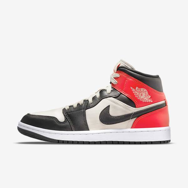 Zapatillas Nike Air Jordan 1 Mid SE Mujer Marrones Claro Rojas Claro Blancas | NK169WIN