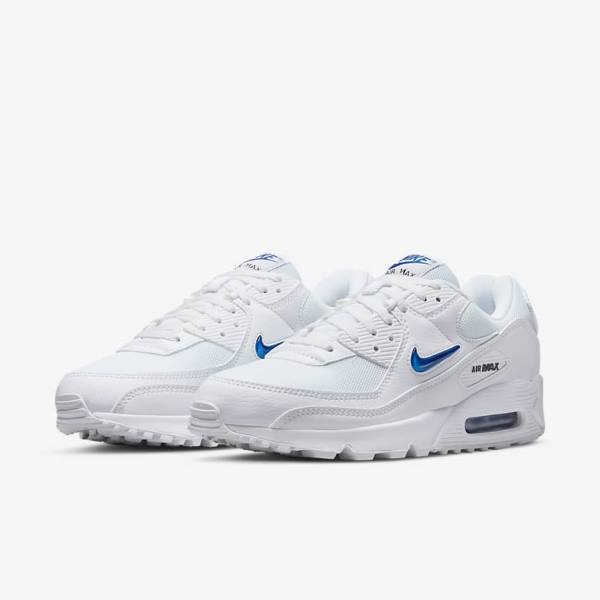 Zapatillas Nike Air Max 90 Hombre Blancas Negras Azul Real | NK851GMN