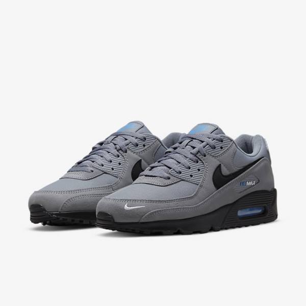 Zapatillas Nike Air Max 90 Hombre Gris Azules Claro Metal Plateadas Negras | NK195QEK