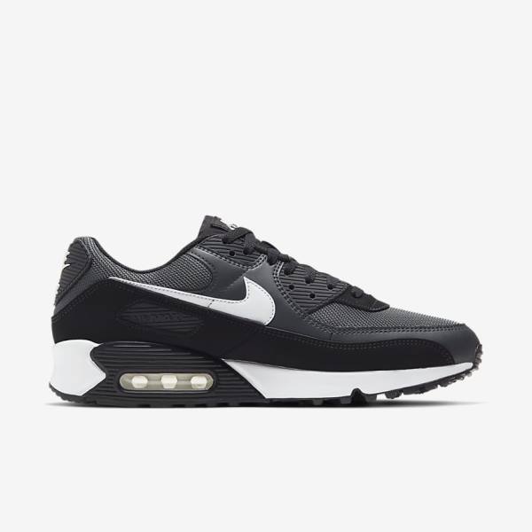 Zapatillas Nike Air Max 90 Hombre Gris Gris Oscuro Negras Blancas | NK463VEW