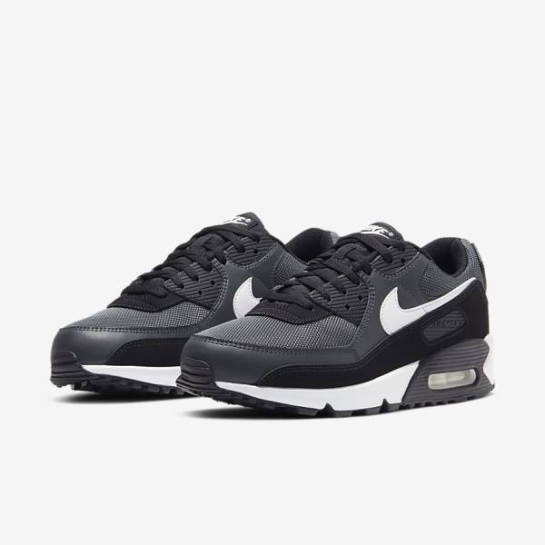 Zapatillas Nike Air Max 90 Hombre Gris Gris Oscuro Negras Blancas | NK463VEW