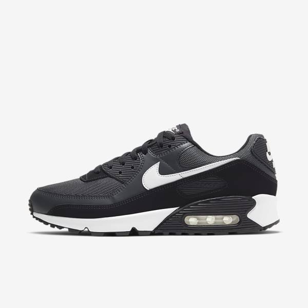 Zapatillas Nike Air Max 90 Hombre Gris Gris Oscuro Negras Blancas | NK463VEW