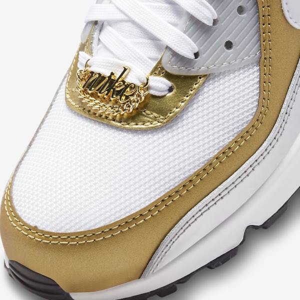 Zapatillas Nike Air Max 90 SE Mujer Blancas Metal Doradas Metal Plateadas Blancas | NK910WUD