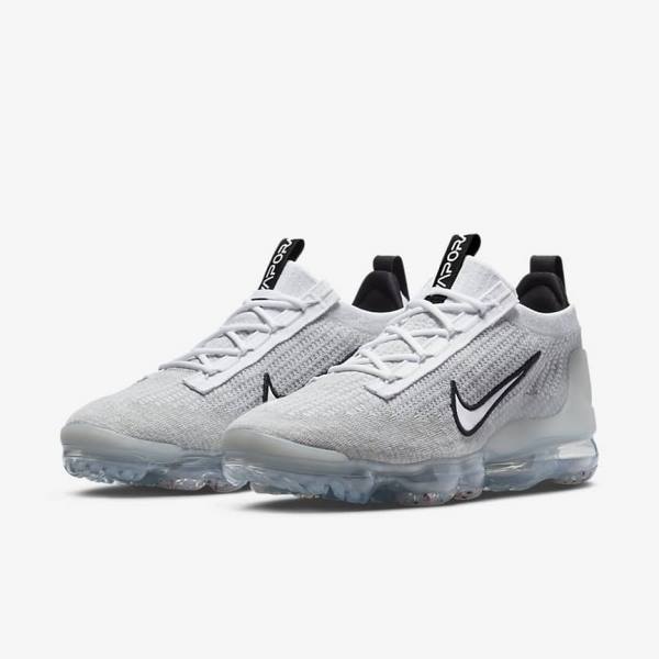 Zapatillas Nike Air VaporMax 2021 FK Hombre Blancas Negras Metal Plateadas | NK071VDY