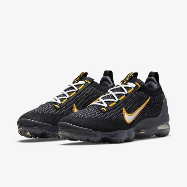 Zapatillas Nike Air VaporMax 2021 FK Hombre Negras Doradas Gris Oscuro Blancas | NK971MOG