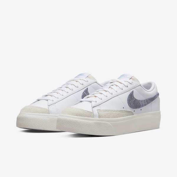 Zapatillas Nike Blazer Low Plataforma Mujer Blancas Azules Claro | NK584QEM