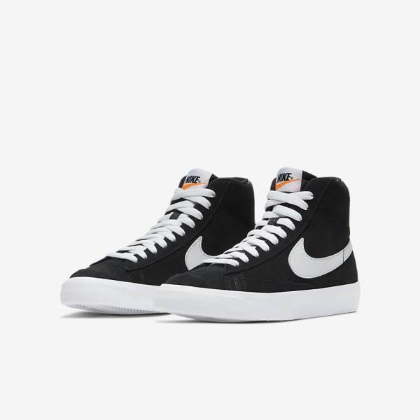 Zapatillas Nike Blazer Mid 77 Gamuza Older Niños Negras Naranjas Blancas | NK615XMO