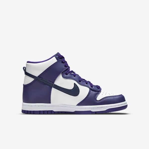 Zapatillas Nike Dunk High Older Niños Blancas Moradas Azul Marino | NK458UVZ