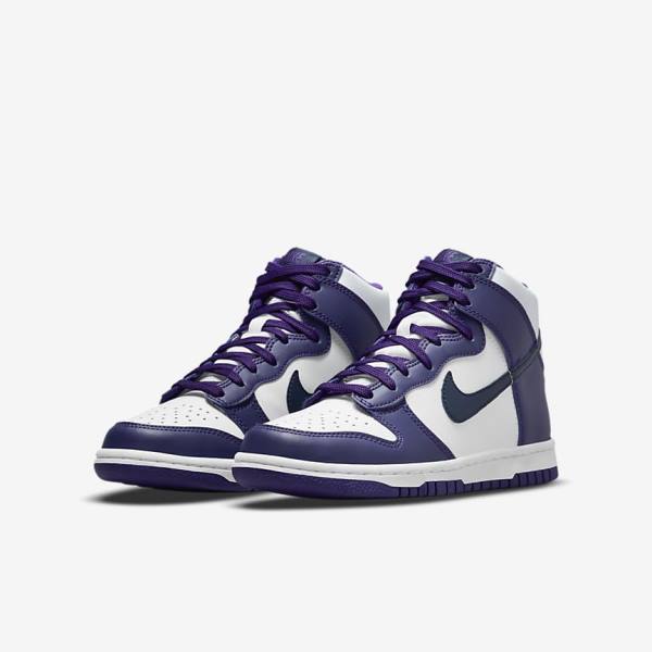 Zapatillas Nike Dunk High Older Niños Blancas Moradas Azul Marino | NK458UVZ