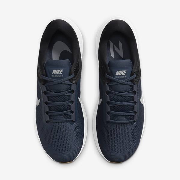 Zapatillas Running Nike Air Zoom Structure 24 Carretera Hombre Azules Negras Obsidian Oscuro Gris | NK568UEP