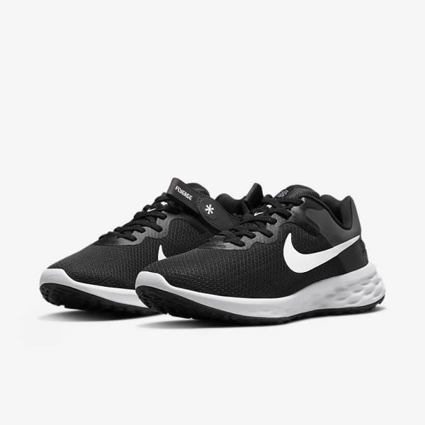 Zapatillas Running Nike Revolution 6 FlyEase Next Nature Easy On-Off Carretera Mujer Negras Gris Oscuro Blancas | NK245VZR