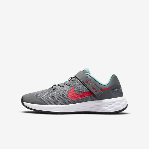 Zapatillas Running Nike Revolution 6 FlyEase Older Easy On-Off Carretera Niños Gris Turquesa Rojas | NK574JTD