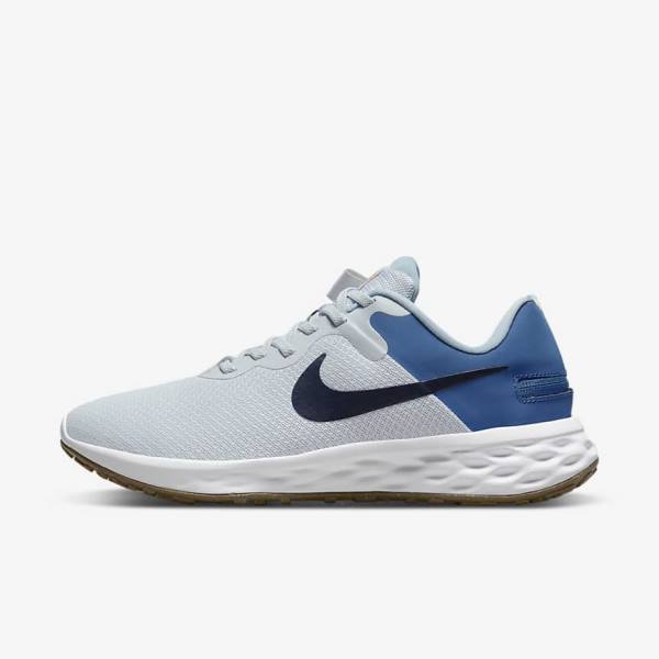 Zapatillas Running Nike Revolution 6 FlyEase Next Nature Easy-On-And-Off Carretera (Extra Anchos) Hombre Plateadas Azules Oscuro Azules | NK628GND