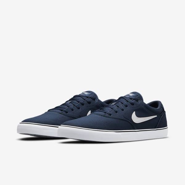 Zapatillas Skate Nike SB Chron 2 Lona Hombre Azul Marino Azul Marino Negras Blancas | NK875ARZ