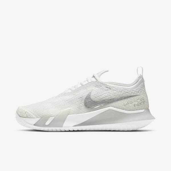 Zapatillas Tenis Nike NikeCourt React Vapor NXT Hard Court Mujer Blancas Gris Metal Plateadas | NK764KNG