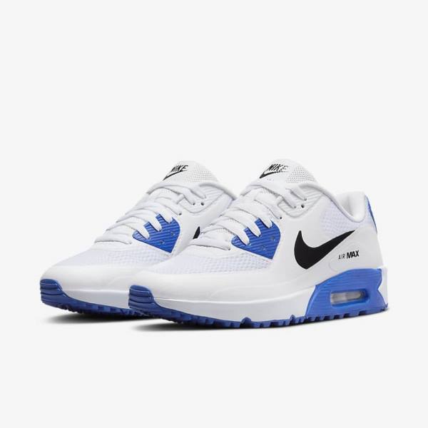 Zapatos De Golf Nike Air Max 90 G Hombre Blancas Azules Plateadas Negras | NK521QGM