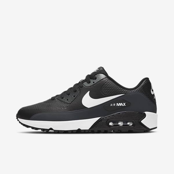 Zapatos De Golf Nike Air Max 90 G Mujer Negras Gris Oscuro Blancas | NK013ZYE