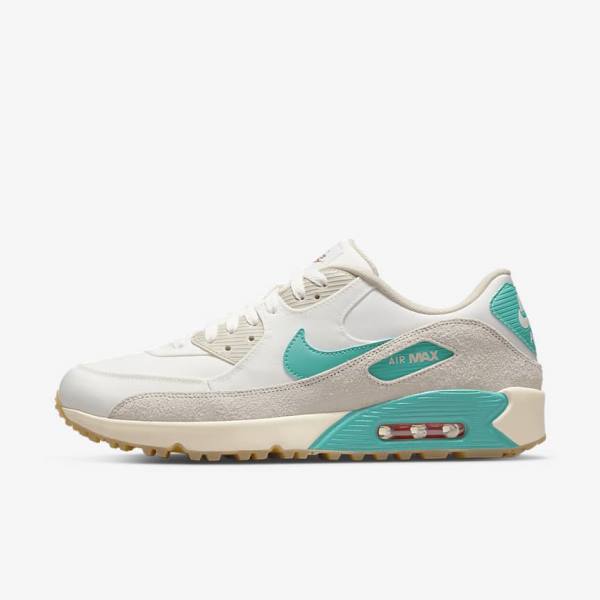 Zapatos De Golf Nike Air Max 90 G Mujer Blancas Marrones Claro Turquesa | NK134AQW