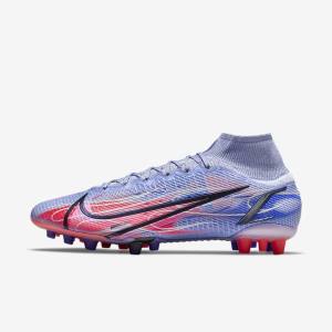 Botas de fútbol Nike Mercurial Superfly 8 Elite KM AG Artificial-Grass Hombre Indigo Rojas Claro Metal Plateadas | NK031KFT