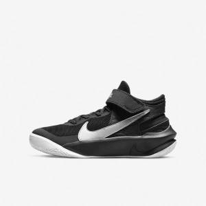 Zapatillas Baloncesto Nike Team Hustle D 10 FlyEase Older Niños Negras Blancas Metal Plateadas | NK532HWE