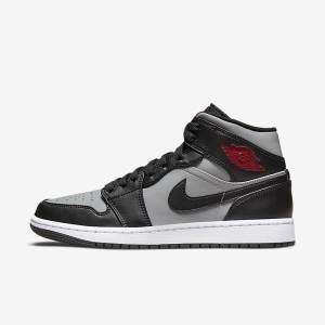 Zapatillas Nike Air Jordan 1 Mid Hombre Negras Gris Blancas Rojas | NK975NFM